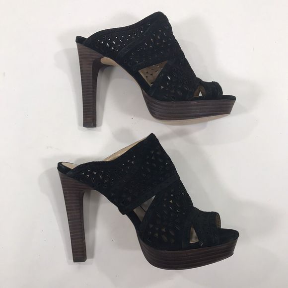 BCBG Max Azria Galinaa Black Open Toe Suede Platform Sandal Heels 10 - Picture 5 of 9